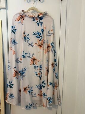 Floral Midi Skirt in Blush with Blue Accents